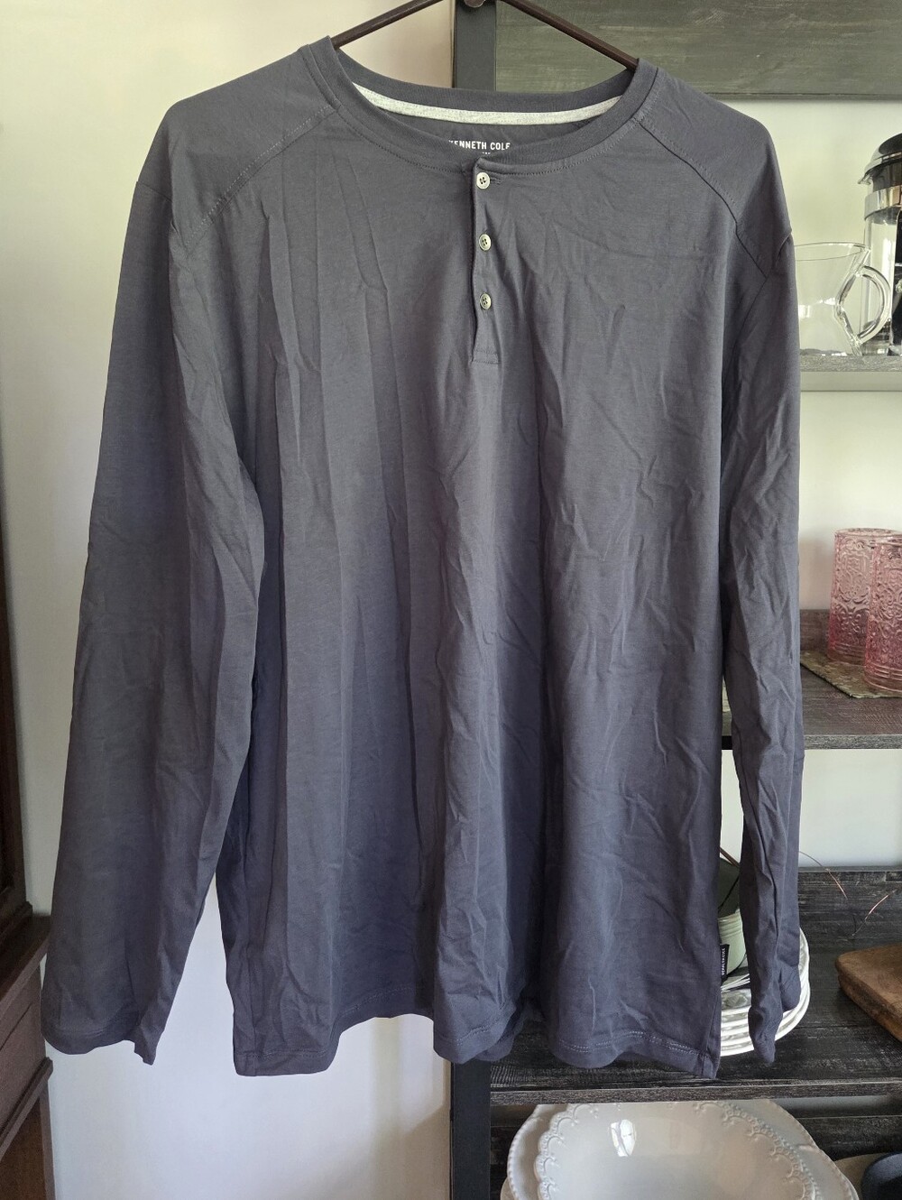 Kenneth Cole XL long Sleeve Men's Shirt Comfortable Cotton Dark Gray